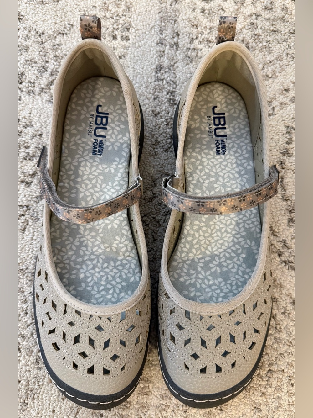 JBU by Jambu Memory Foam Mary Jane Style Tan Wildflower Sz 9.5